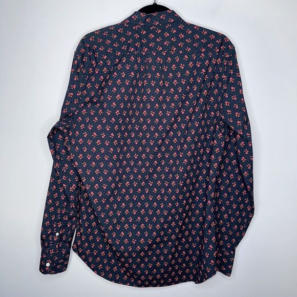 J. Crew Men’s Floral Secret Wash Long Sleeve Shirt Navy Blue Size Medium - Picture 3 of 5